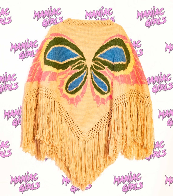 Vintage Butterfly Knitted Poncho