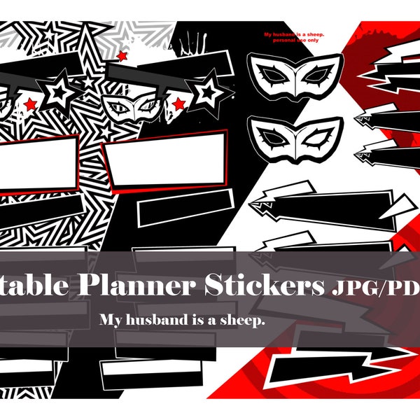 Persona 5 Inspired sticker Embellishments Planner Instant download Printable sticker