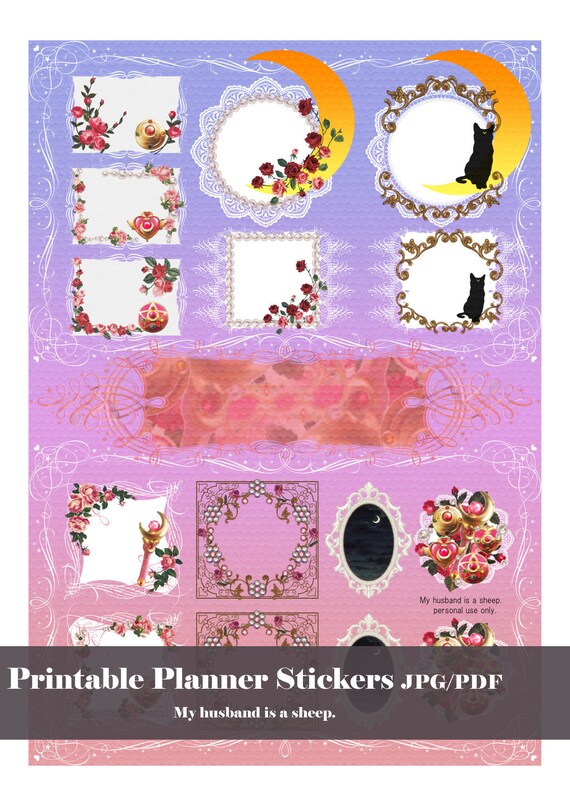 sailor moon inspired embellishments planner instant download etsy