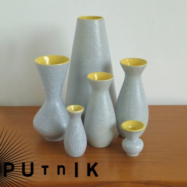 1/6 beautifully shaped vases from the 50s in grey-pastel yellow