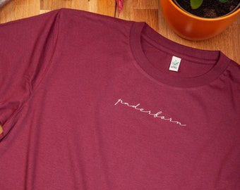 Paderborn – Lettering T-Shirt with Handmade Screen Print - 100% Organic Cotton, Fair Wear, Unisex, S to 3XL, Burgundy