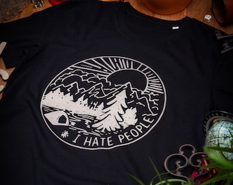 I hate people – Adventure – T-shirt with handmade silkscreen printing - 100% organic cotton, fair wear, unisex, S to 3XL