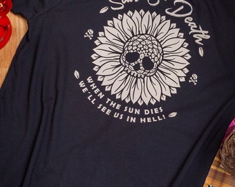 Sun & Death - T-shirt printed on both sides with handmade screen print - 100% organic cotton, fair wear, unisex, S to 3XL