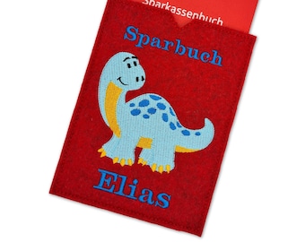 Sparbuchhülle mit Namen - Dino - Geschenk Taufe Geburt