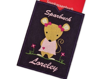 Sparbuchhülle mit Namen - Maus - Geschenk Taufe Geburt