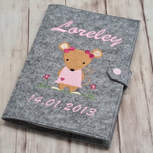 U-booklet sleeve felt with name and date mouse girl