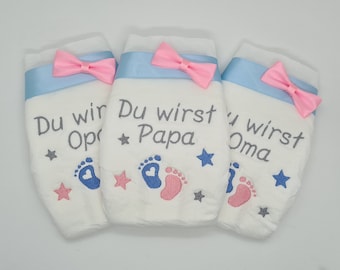 Windel bestickt | Du wirst Papa, Oma, Opa | Ihr werdet Oma und Opa