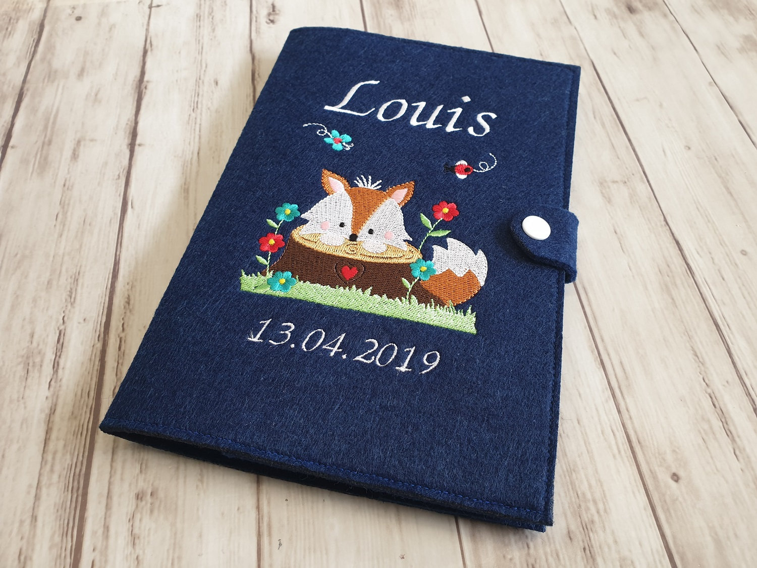 U-heft cover felt with name and date fox