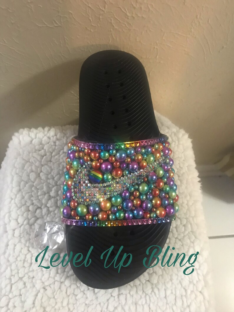 nike slippers rainbow