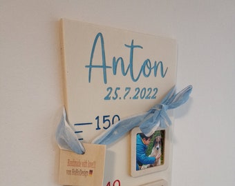 Vara de medição de madeira personalizável para crianças com moldura Barra de medição Sizer Foto infantil Presente de batismo Crianças medem moldura de madeira