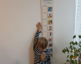 Baguette de mesure pour enfants en bois, tige de mesure avec cadre photo, tige de mesure pour enfants personnalisable individuellement, tige de mesure pour enfants colorée