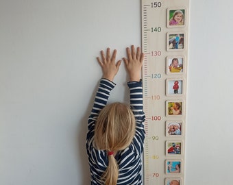 Kindermesslatte mit Bilderrahmen, Messlatte aus Holz, Optional mit Aufkleber,  Messlatte personalisiert, individuelle Messlatte, taufe