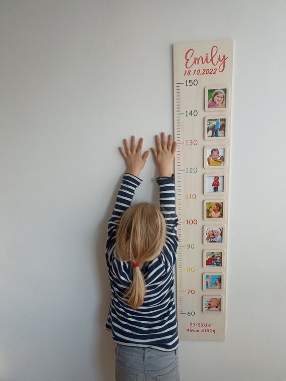 Kindermesslatte mit Bilderrahmen, Messlatte aus Holz, Optional mit Aufkleber,  Messlatte personalisiert, individuelle Messlatte, taufe