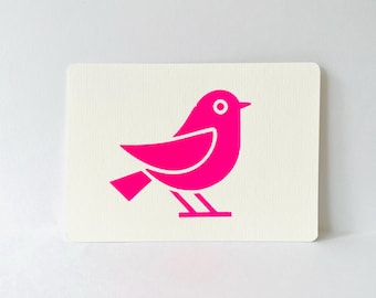 Bird postcard A6 neon pink – minimalist animal card, graphic illustration, modern greeting card, design print