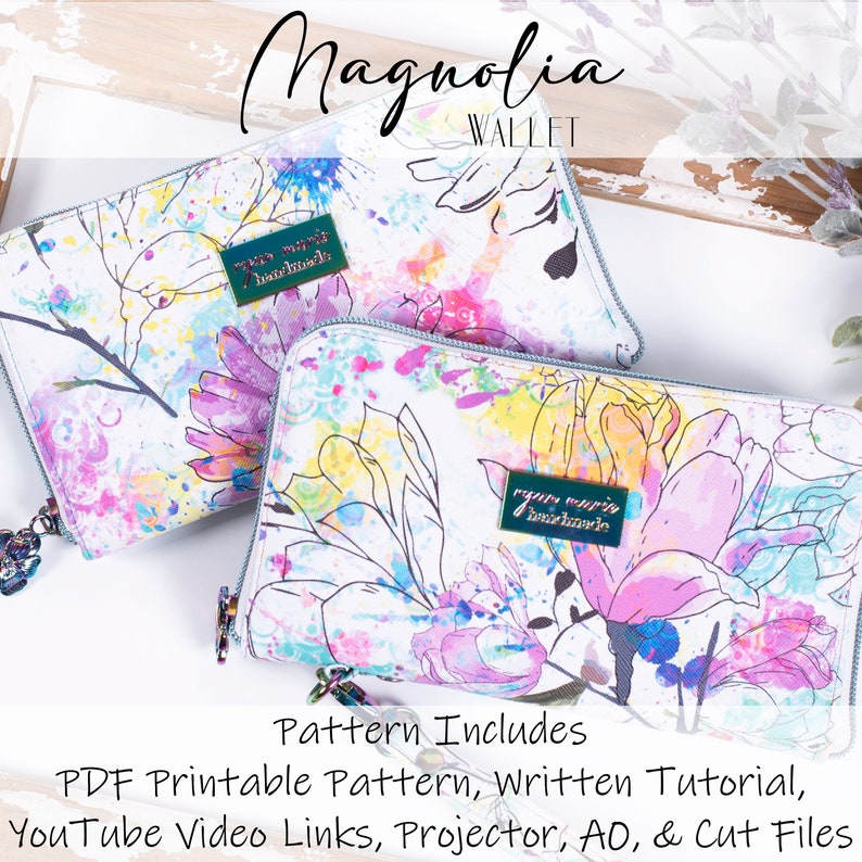 Magnolia Lay flat zip around Wallet PDF Pattern, Written & VIDEO TUTORIAL image 1