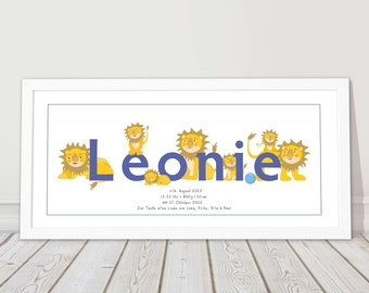 Picture with name christening gift personalized birth name picture lion