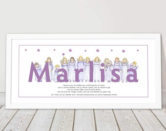 Children's picture, christening gift, christening picture, name picture personalized