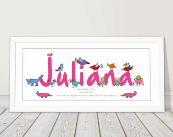 Baby gift christening gift birth personalized picture with name children's room picture name picture