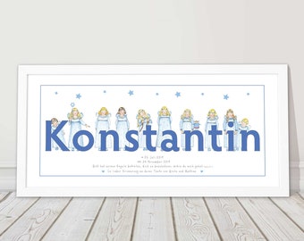 Taufgeschenk personalisiert Bild mit Name Schutzengel Kinderzimmerbild