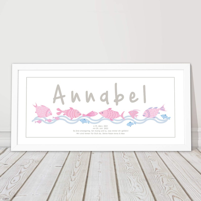 Picture children's room personalized gift for birth baptism weiß