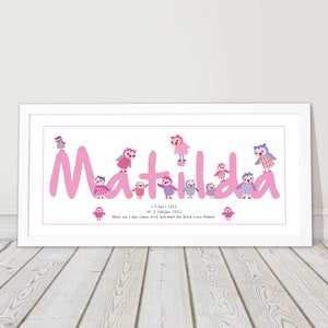 Baby Geschenk Geburt Mädchen Taufgeschenk Bild mit Kinder Name rosa