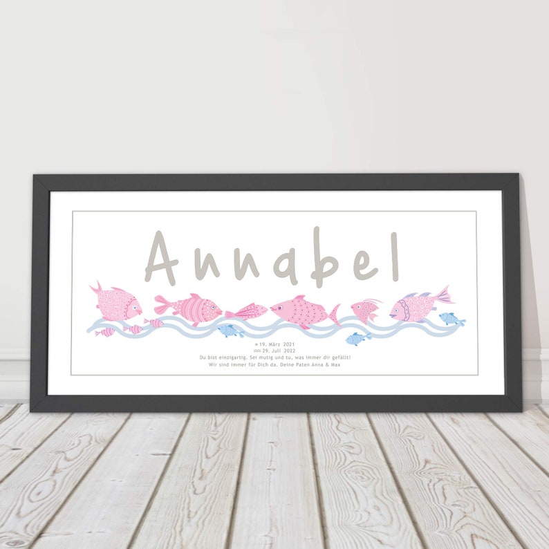 Picture children's room personalized gift for birth baptism schwarz