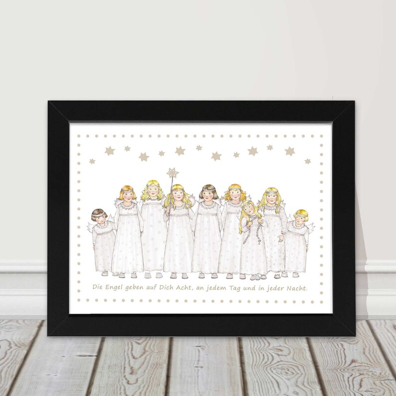 Guardian angel picture baby gift personalized baptism gift schwarz