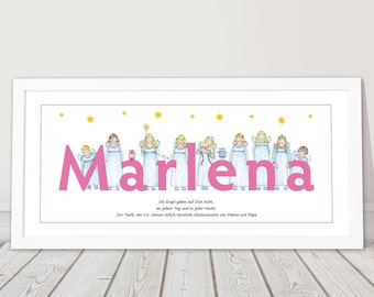 Name picture including frame gift birth baptism guardian angel