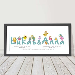 Personalized Nursery Picture Siblings Twins schwarz