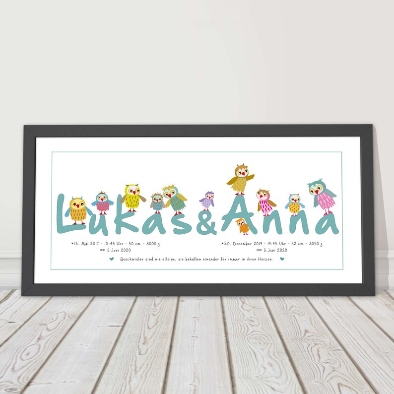 Personalized Nursery Picture Siblings Twins schwarz