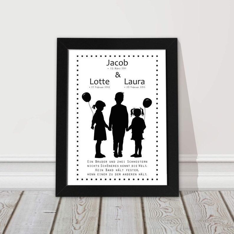 Picture with names siblings children's room picture personalized name picture schwarz