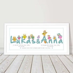 Personalized Nursery Picture Siblings Twins weiss