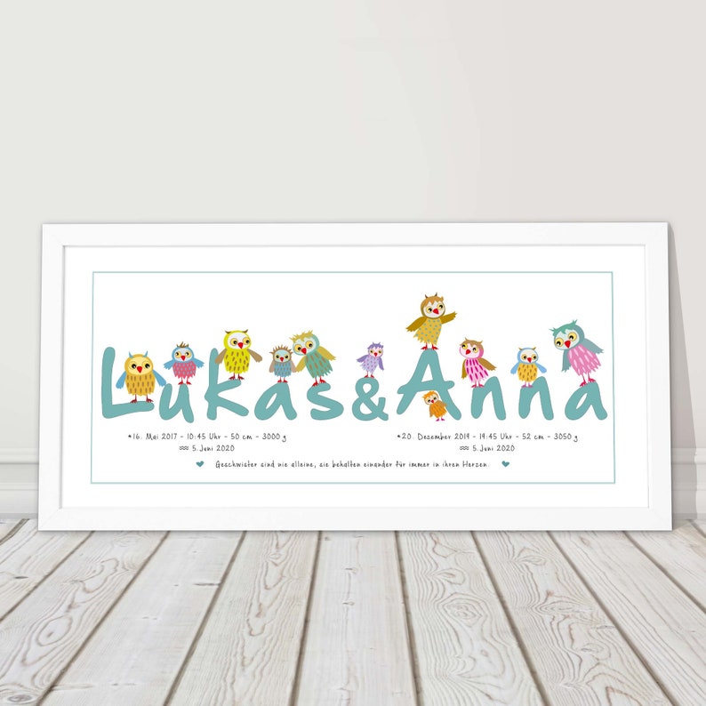 Personalized Nursery Picture Siblings Twins weiss