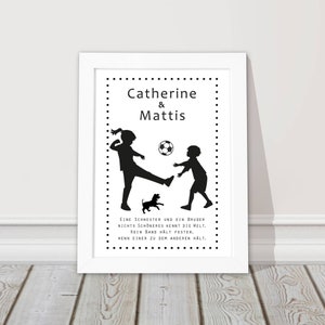 Children's room picture, name siblings, personalized, name picture with frame birth gift, christening gift, football weiß