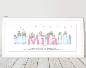 Birth gift personalized baptism gift children's room picture guardian angel name picture