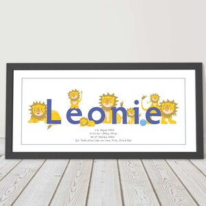Picture with name and dates personalized birth gift lion image 7