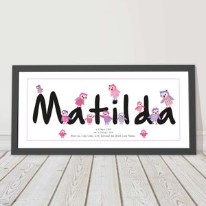 Baby Geschenk Geburt Mädchen Taufgeschenk Bild mit Kinder Name schwarz