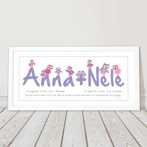 Baby gift birth twins girls baptism picture with name children&#39;s room picture name picture personalized