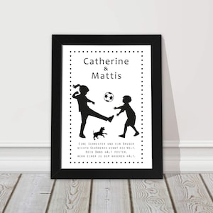 Children's room picture, name siblings, personalized, name picture with frame birth gift, christening gift, football image 1