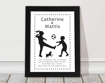 Children's room picture, name siblings, personalized, name picture with frame birth gift, christening gift, football