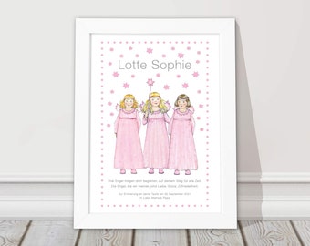 Children's picture with name and saying for birth, baptism, communion, guardian angel
