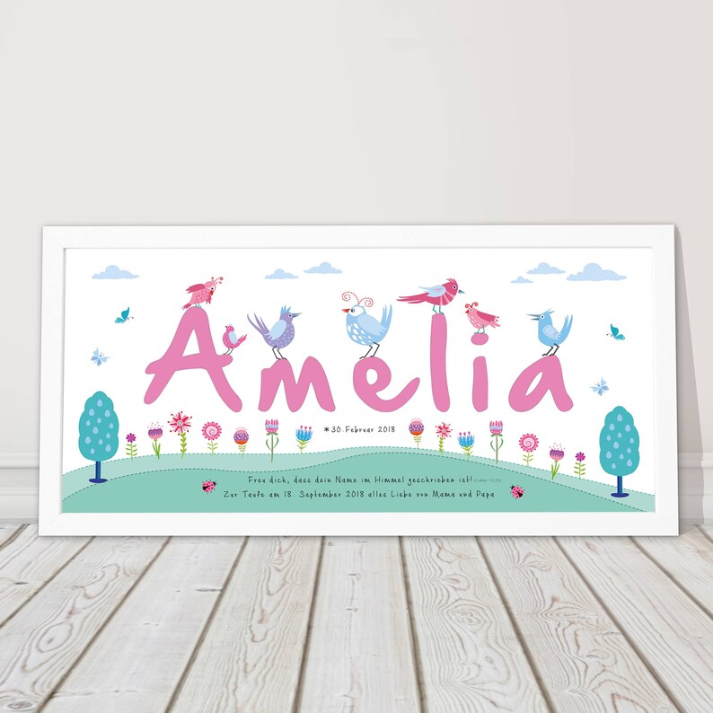 Children's room picture including frame name picture birth baptism rosa