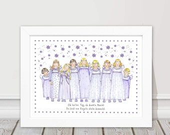 Baby gift Picture for birth Girl Baptismal gift Children's room picture Angel DIN A4