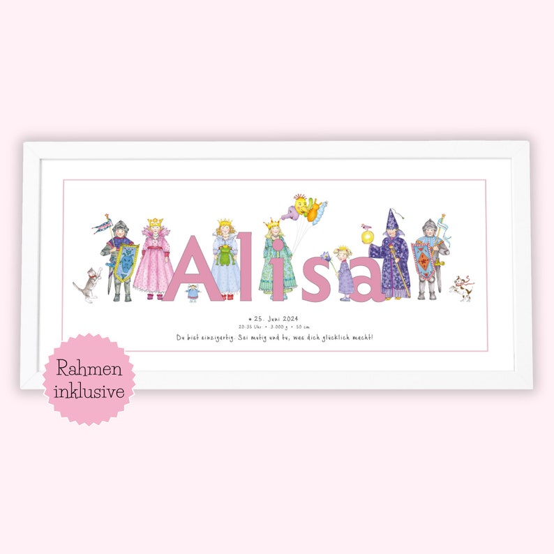 Namensbild inklusive Rahmen Babygeschenk personalisiert Bild 1