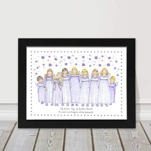 Baby gift Picture for birth Girl Baptismal gift Children's room picture Angel DIN A4 schwarz