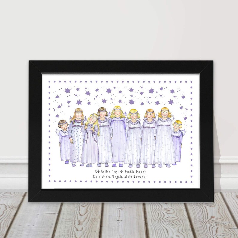 Baby gift Picture for birth Girl Baptismal gift Children's room picture Angel DIN A4 image 2