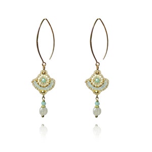 Moonstone & Jade Earrings 925 Silver Gold Plated