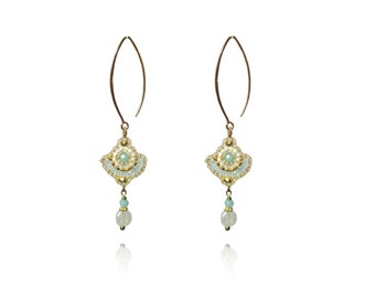 Moonstone & Jade Earrings 925 Silver Gold Plated