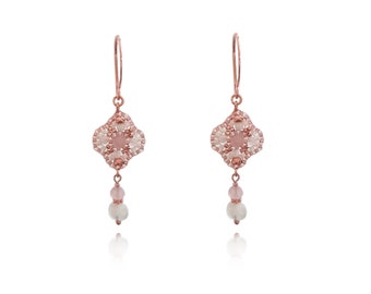 Moonstone and quartz earrings 925 silver rose gold plated