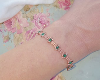 Green Onyx Bracelet 925 silver rose gold